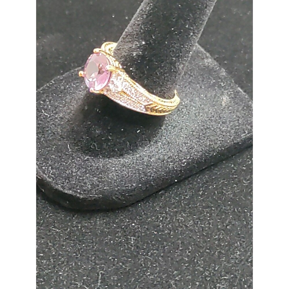 925 Imperial Topaz & Lab Created Pav'e Diamond Ring 7.25 3.73 G - Picture 3 of 4